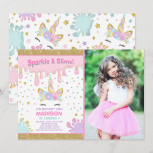 Unicorn Slime Birthday Invitation Slime Party