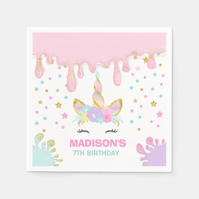 Unicorn Slime Birthday Party Napkin Slime Party (Front)
