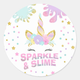 Unicorn Slime Party Favour Tag Sticker Slime Party