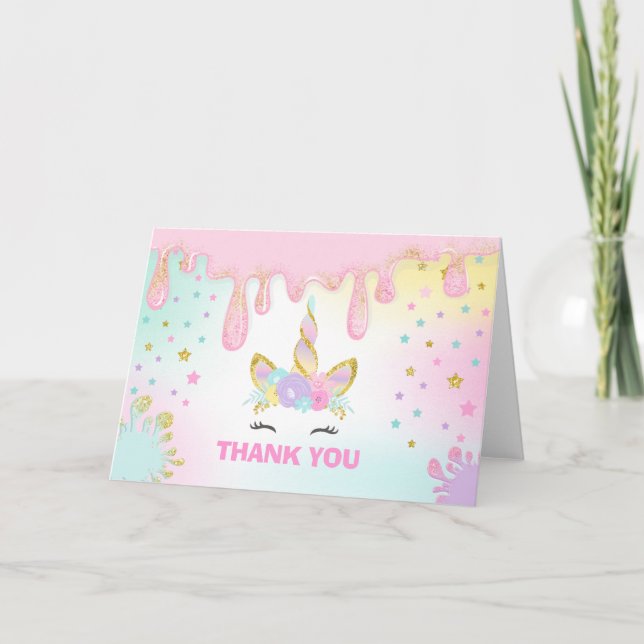Unicorn Slime Thank You Card Unicorn Slime Party (Front)