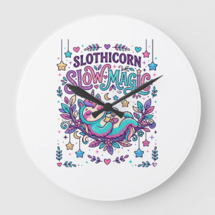 Unicorn Slothicorn Slow Magic Colourful Marketplac Large Clock