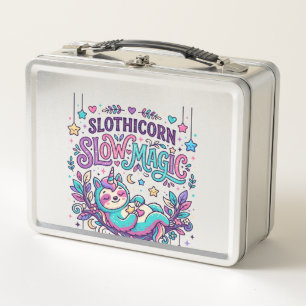 Unicorn Slothicorn Slow Magic Colourful Marketplac Metal Lunch Box