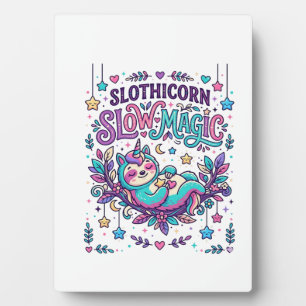 Unicorn Slothicorn Slow Magic Colourful Marketplac Plaque