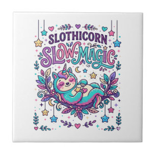 Unicorn Slothicorn Slow Magic Colourful Marketplac Tile