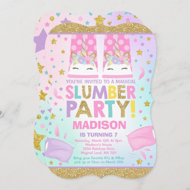 Unicorn Slumber Party Birthday Invitation (Front/Back)