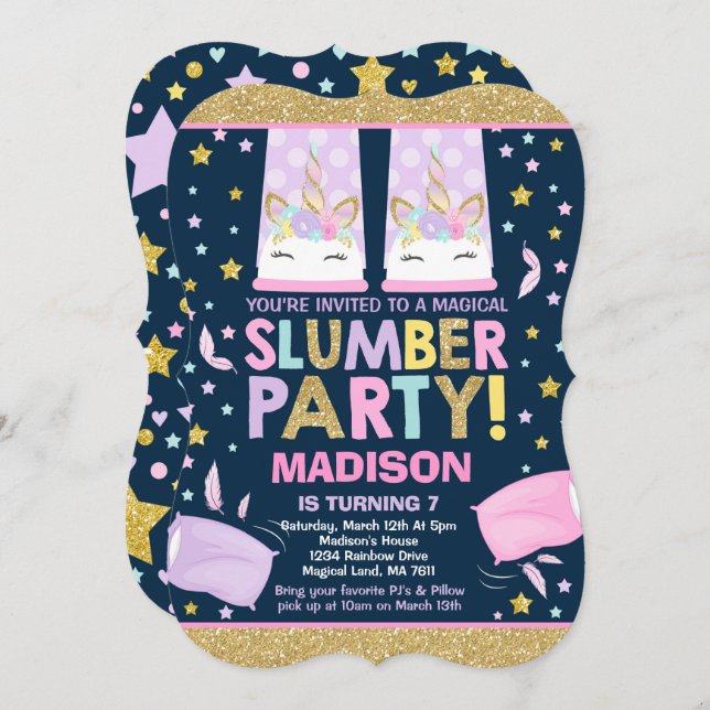 Unicorn Slumber Party Birthday Invitation (Front/Back)