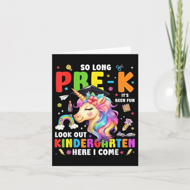 Unicorn So Long Pre K Graduation Kindergarten Here Card (Front)