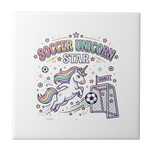 Unicorn Soccer Unicorn Star Funny Vector Design_1 Tile (Front)