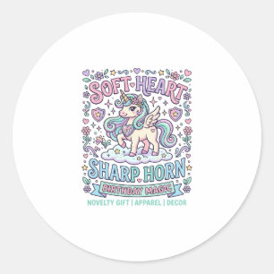 Unicorn Soft Heart Sharp Horn Bold Typography Prod Classic Round Sticker