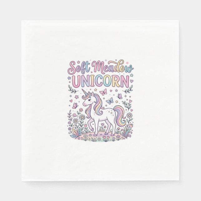 Unicorn Soft Meadow Unicorn Adorable Vector Design Napkin (Front)