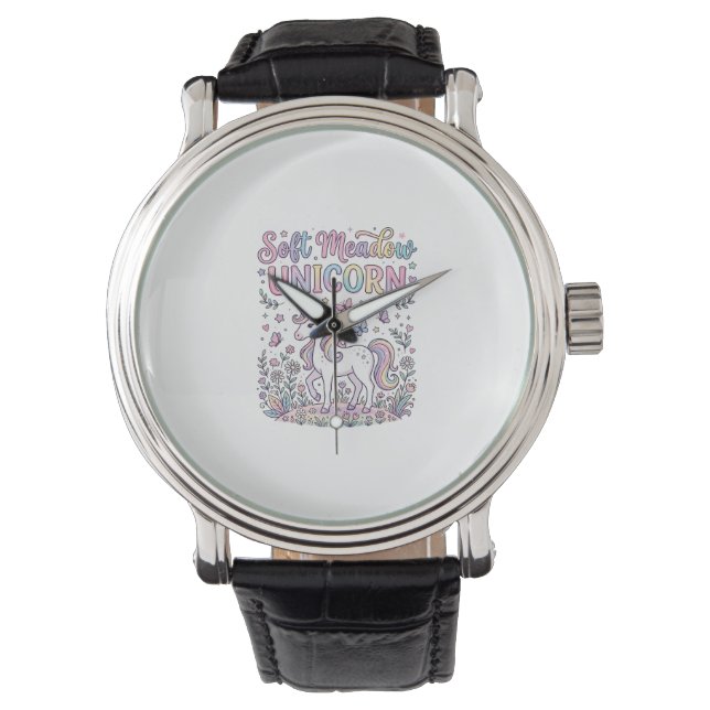 Unicorn Soft Meadow Unicorn Adorable Vector Design Watch (Front)