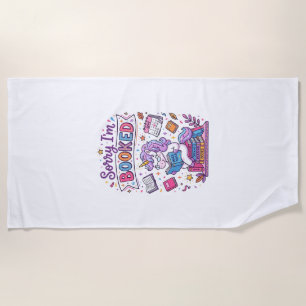 Unicorn Sorry I'm Booked Retro Style Print on Dema Beach Towel