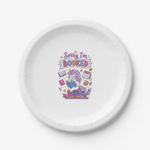 Unicorn Sorry I'm Booked Retro Style Print on Dema Paper Plate