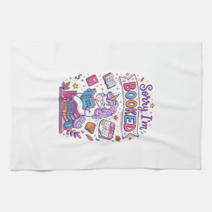 Unicorn Sorry I'm Booked Retro Style Print on Dema Tea Towel