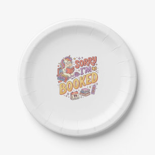 Unicorn Sorry I'm Booked Whimsical Zazzle Design_1 Paper Plate