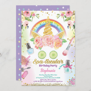 Unicorn spa party birthday invitation watercolor