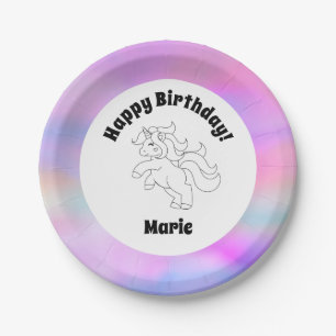 Unicorn Space Happy Birthday Paper Plate