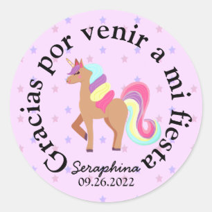 Unicorn Spanish Thank You/Gracias Party Favour Classic Round Sticker