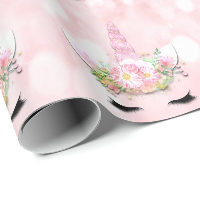 Unicorn Sparkl Glitter Pink Floral Candy Girly Wrapping Paper (Roll Corner)