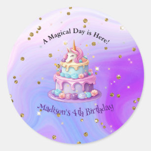 Unicorn Sparkle Blue Purple Cake 4th Birthday Classic Round Sticker