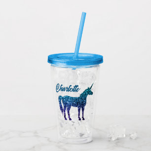 Unicorn Sparkles aqua blue ombre Custom name Acrylic Tumbler