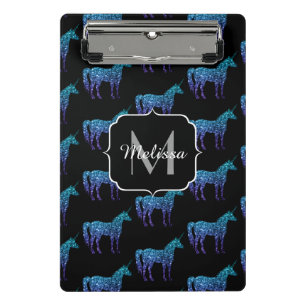 Unicorn Sparkles aqua blue ombre pattern Monogram  Mini Clipboard