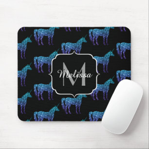 Unicorn Sparkles aqua blue ombre pattern Monogram Mouse Mat