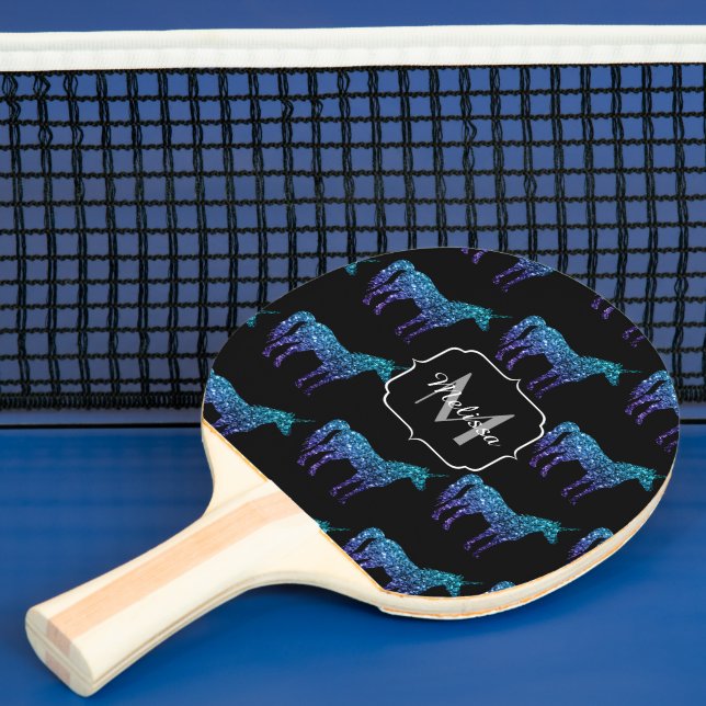 Unicorn Sparkles aqua blue ombre pattern Monogram Ping Pong Paddle (Insitu)