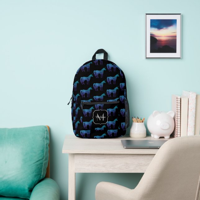 Unicorn Sparkles aqua blue ombre pattern Monogram Printed Backpack (Insitu)
