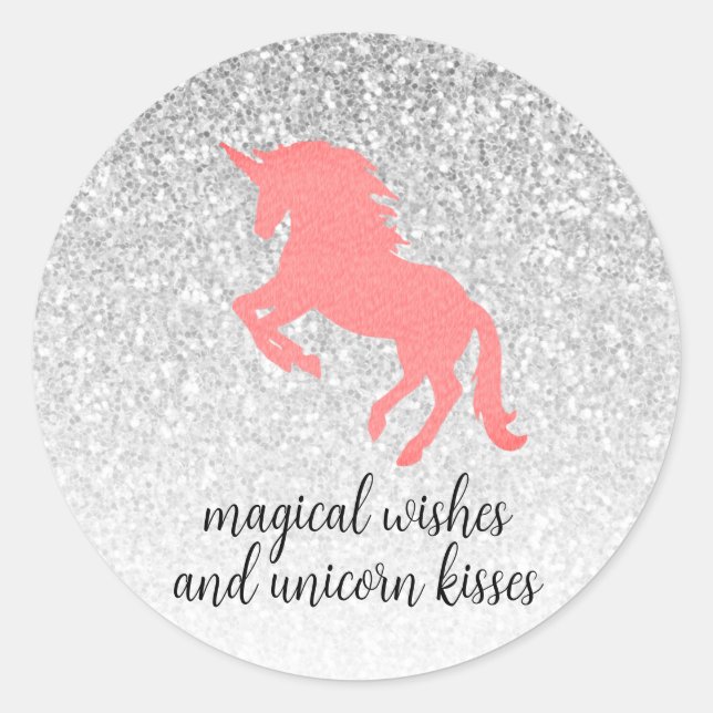 Unicorn Sparkles Happy Birthday Party Classic Round Sticker (Front)