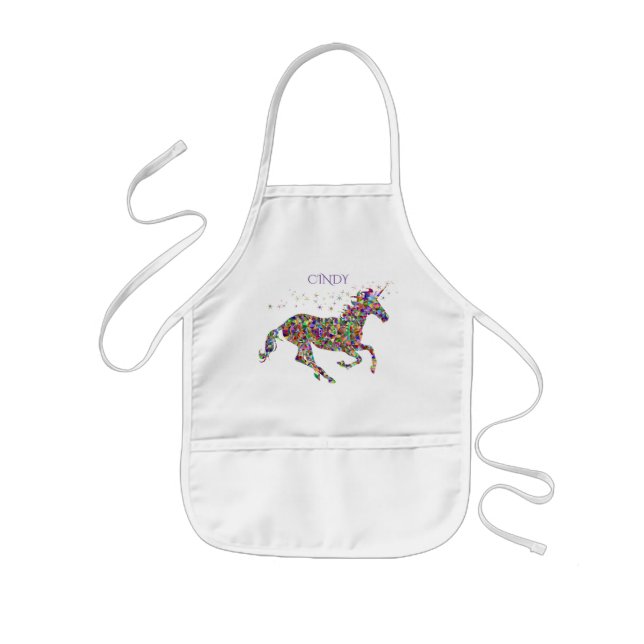 Unicorn sparkling kids apron. Personalised name. Kids Apron (Front)