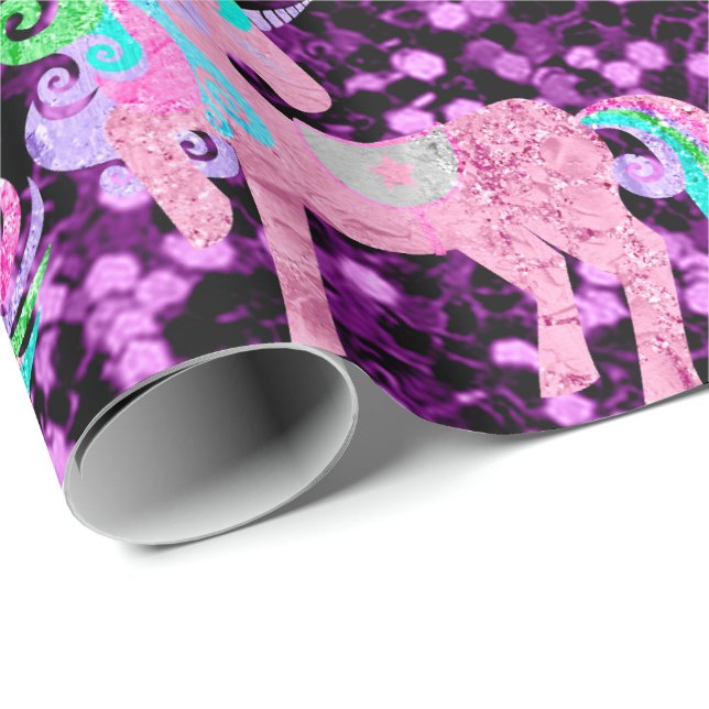 Unicorn Sparkly Glitter Pink Fairly Purple Sequin Wrapping Paper (Roll Corner)