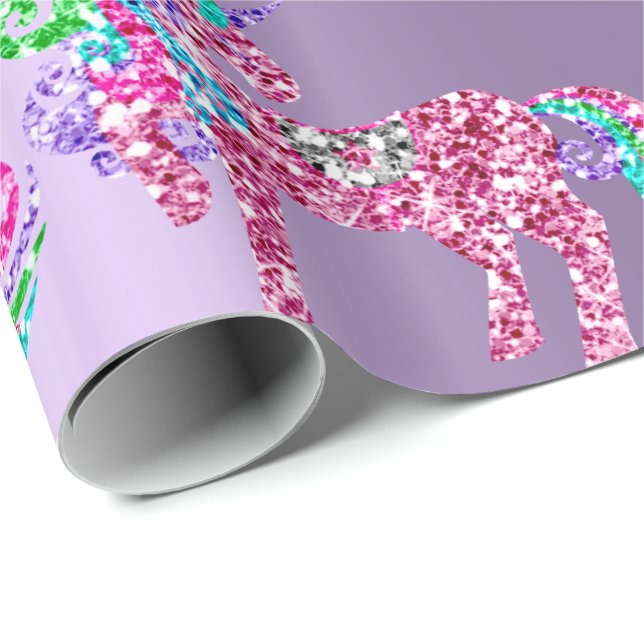 Unicorn Sparkly Glitter Pink Fairly VIP Purple Wrapping Paper (Roll Corner)