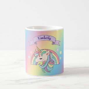 Unicorn & Sparkly Rainbow Custom Name Colourful Coffee Mug