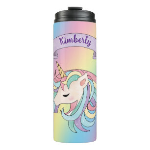 Unicorn & Sparkly Rainbow Custom Name Colourful Thermal Tumbler
