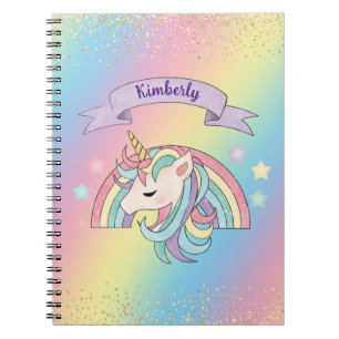 Unicorn & Sparkly Rainbow with Gold Glitter Notebook