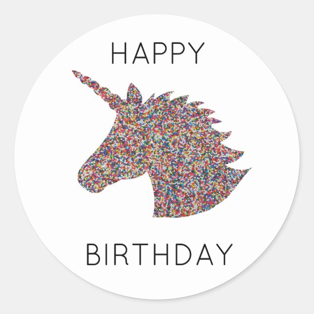 Unicorn Sprinkles Happy Birthday Party Stickers (Front)