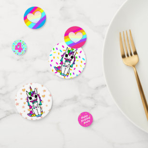 Unicorn, Sprinkles Hearts and Stars Girls Birthday Confetti