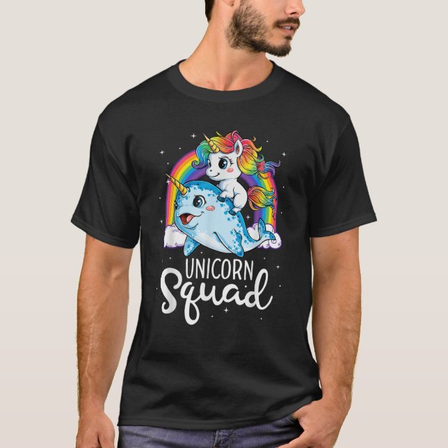 Unicorn Squad Narwhal  Girls Kids Rainbow Unicorns T-Shirt (Front)