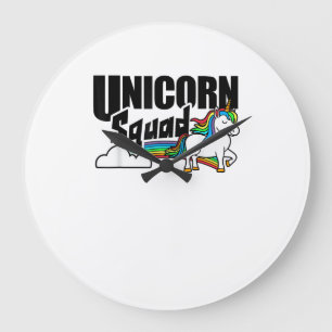 Unicorn Squad Rainbow Unicorns Lover Funny T-Shirt Large Clock