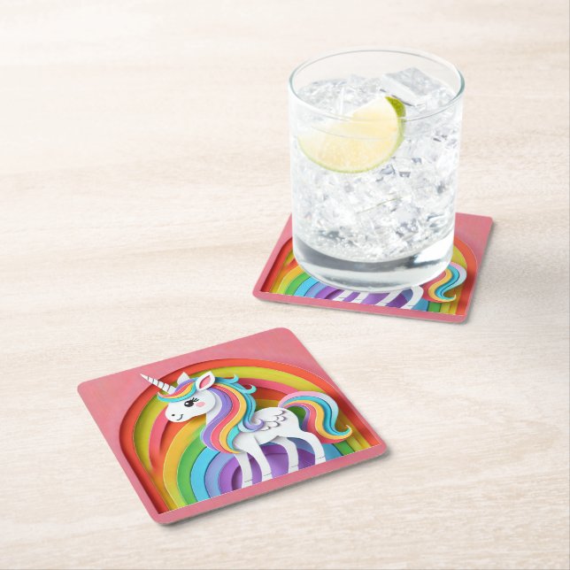 Unicorn Square Paper Coaster (Insitu)