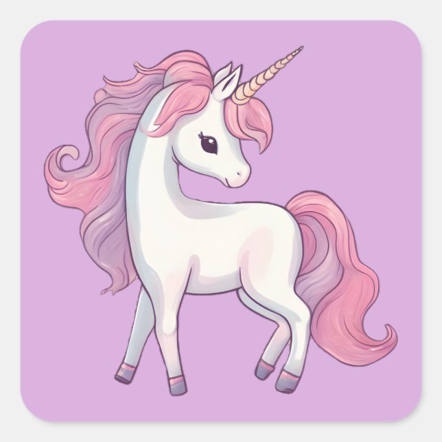  Unicorn Square Stickers - Lilac (Front)