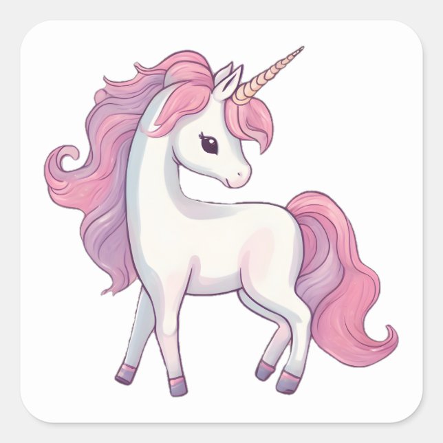 Unicorn Square Stickers - White (Front)