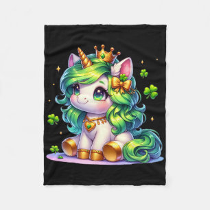 Unicorn St Patricks Day Girls Kids Shamrock Cute U Fleece Blanket