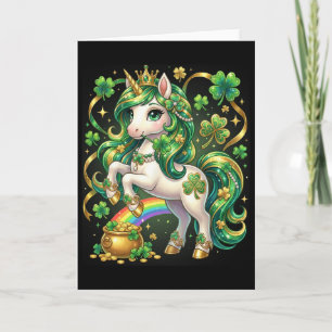 Unicorn St Patricks Day Toddler Girls Kid Shamrock Card