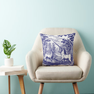 Unicorn & Stag Blue & White Cushion