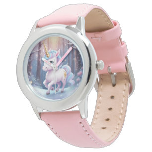 Unicorn - Stainless Steel Pink Leather Strap Watch
