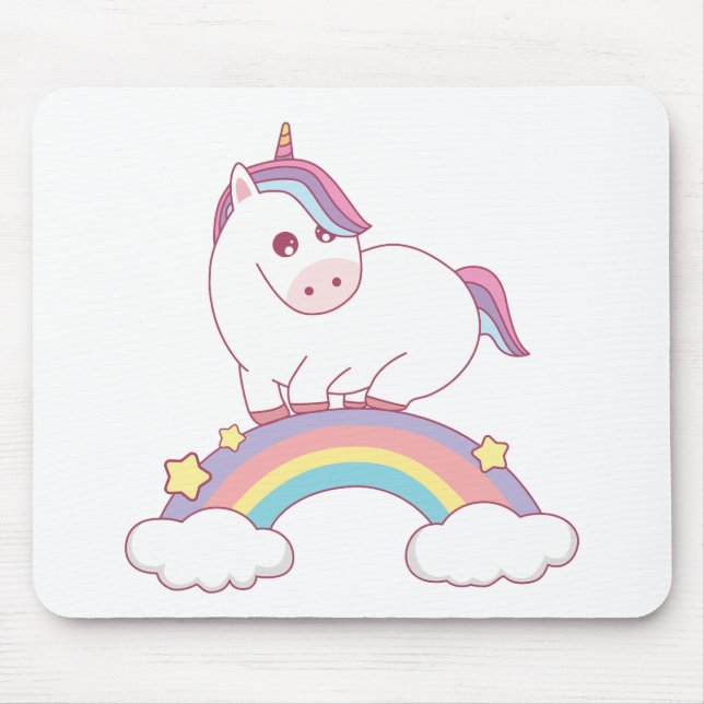unicorn standing on rainbow mouse mat (Front)