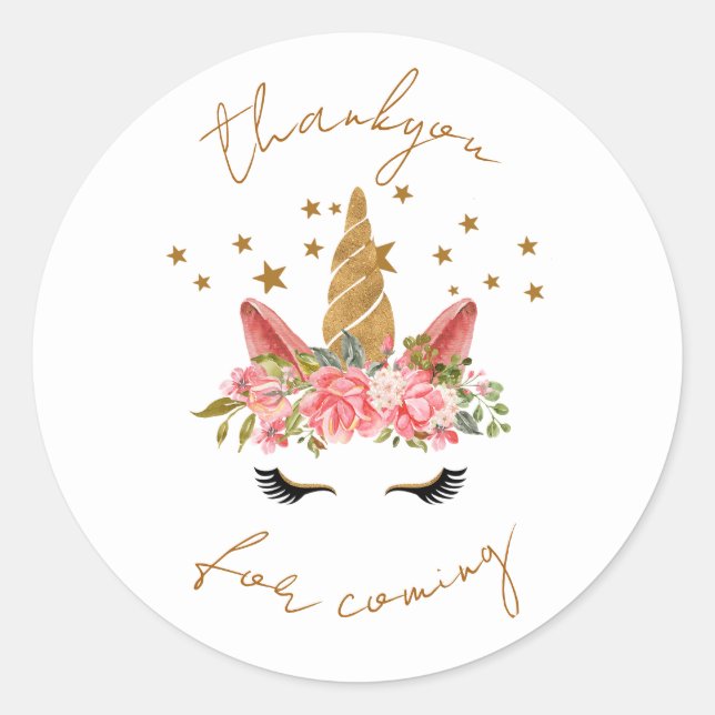Unicorn Star Party Thankyou Sticker (Front)