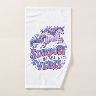 Unicorn Stardust in My Veins Retro Style Cute Gift Hand Towel